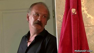 Dude catches teen GF doggystyled by his old dad