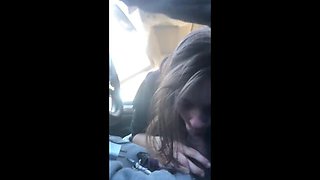 Lesbian Babe Gives Blowjob in Car