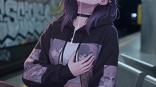 Cute Anime Girl Masturbates and Gets Fucked in the Subway Station