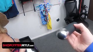 Shoplyfter mylf - buxom milf caught stealing gets penalized with a dildo by 2 security guards
