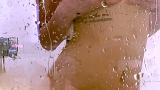 Brunette amateur babe strips off and masturbates