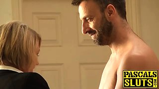 Blondie english milf sucks hard boner while being a nice sub
