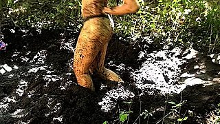 Naughty Asian babe outdoors in the public bath