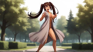 In the park with hot Nami. She is playing with her pussy