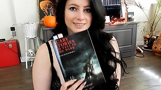 Busty curly brunette with big boobs fucks on couch