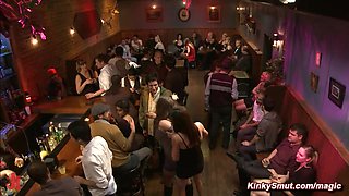 Hottie slaves assfuck banged at public party