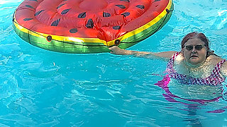 Short Video of BBW Nurse Vicki Floating on Her Huge Watermelon