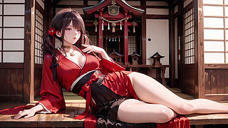 Taboo First Encounter at the Shrine, Kneeling in the Corridor While Stroking Her Hair