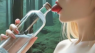 Beautiful Nude Woman with Strawberry Blonde Hair Sucking Own Nipples