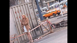 This Beautiful Busty Girl Masturbates on the Street and Gives a Blowjob at Home