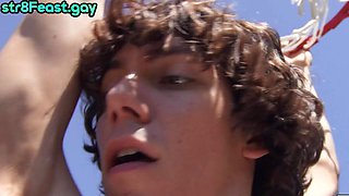 Str8 curly hairy stud rimmed and barebacked by long hair gay