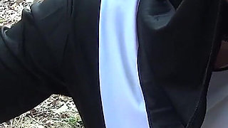 Naughty Cumhungry Nun Swallows Cum in Forrest Dogging Bukkake