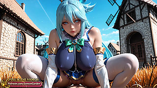 Aqua hot sex in a golden field away from prying eyes Ai generated 3d hentai