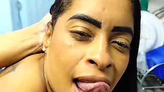 BBW Latina banged in the kitchen and begs for cumshot