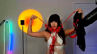 Asian babe sucking and jerking two hard dicks