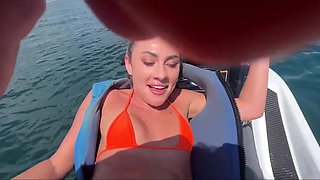 Big ass teen rides a giant cock with a wet pussy while jetskiing