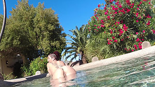 Hot Lesbian Interracial Fun in the Pool