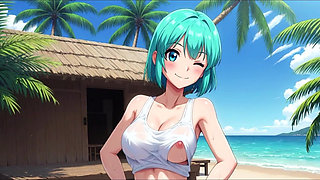 Bulma Dragon Ball Z in Semi Nude Provocative Poses with Classic Outfit Seductive Teasing Scenes