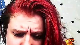 Amateur redhead fully nude on bed and masturbating