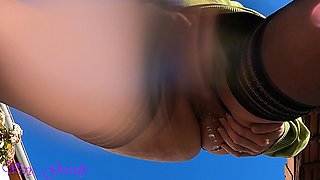 MILF with Stockings Outdoors Pissing on the Camera in Close up