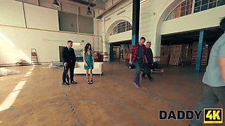 Daddy Seduces Hot Brunette Teen in HD Warehouse Fuck