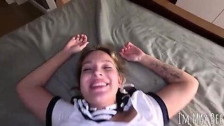 My Slutty Stepsister in School Uniform Begs for My Big Cock POV Blowjob