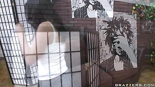 Big-boobed brunette Angelica Raven likes jumping on a big boner