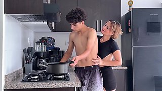 When The House Is Empty Stepmom Presses Her Body Against Her Shirtless Stepson