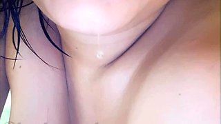 Busty curly brunette with big boobs fucks on couch