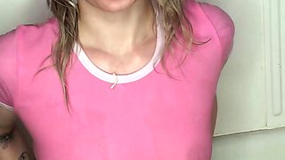 Small titted Briana toying herself poolside