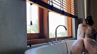 Marseline tops Nigonika's hottest masturbation in bathtub