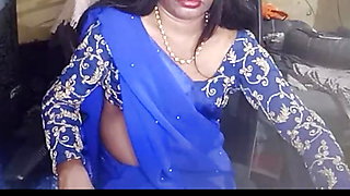 Indian Crossdresser in Blue Saree