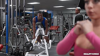 Watch Out, the Gym Makes Her Horny: All-Natural Melztube in Interracial video with her Muscled Coach Damion Dayski
