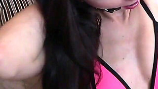 Stunning Brunette in Sexy Neon Pink Bikini and Leather Boots Ballgags Herself