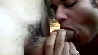 Curvy babe gets her asshole licked and fucked by two bisexual guys