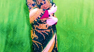 Desi Pakistani married woman wearing saree