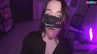 Super wet lube pov sex with masked perfect babe swallows my cum