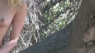Blond innocent teen model masturbate in forest