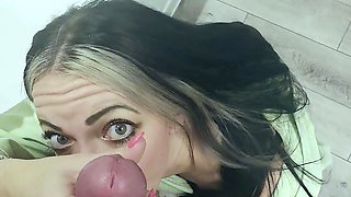 Cute housewife getting cum on her tits