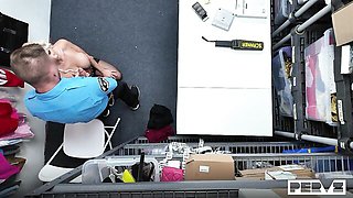 Busty shoplifter MILF London River is jumping on a big boner