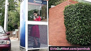 Red dress bus stop