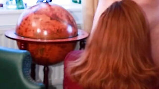 MILF with Big Tits Teaches College Girl to Suck Dick