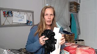 Homemade MILF Step Mommy Surprised With Gift - Amateur Lingerie Dildo Fun