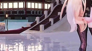 [mmd] Yolandel & Rita Chocolate Cream Double Striptease Black Silk Pantyhose Big Nipple Nipple Milk Chain Red Sole High Heels