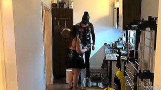 Bound beauty captivates with daring kitchen passion in thrilling intimate play