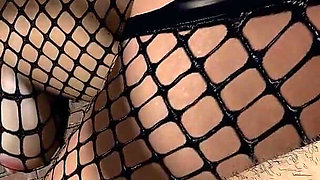 MILF in Fishnet Lingerie Riding Man in Bondage