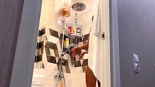 Blonde babe masturbates with a dildo after the beach.