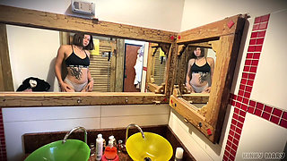 Kinky Mary Pisses Standing in the Bathroom Hairy Pussy Close-up Golden Stream