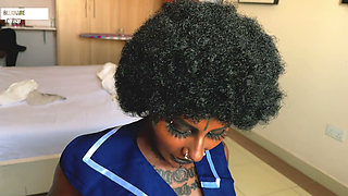Halloween: Petite Ebony Step Sister Seduces Her Step Brother with Her Slimthick Ass