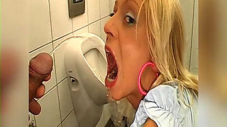Blonde Slut Drinks Piss and Cum in Extreme Bukkake